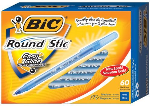 NEW BIC Round Stic Xtra Life Ball Pen, Medium Point (1.0 mm), Blue, 60-Count