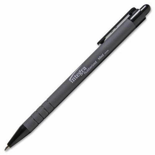 Integra Retractable Ballpoint Pen, Rubberized Barrel, Medium Pt, BK (ITA30031)