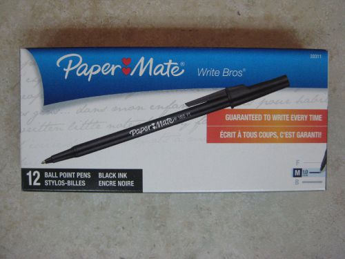 Paper Mate Write Bros Black Ball Point Pens Medium 1.0 mm (BOX of 12 Pens)