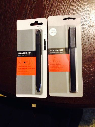 2 -Moleskine Plastic Click Roller Pen &amp; Clip Roller Pen, Black Ink, Fine 0.7MM