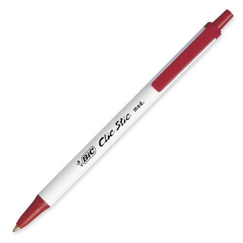 Bic America Clic Stic Ballpoint Pen - Red Ink - White Barrel - 12 / (csm11rd)