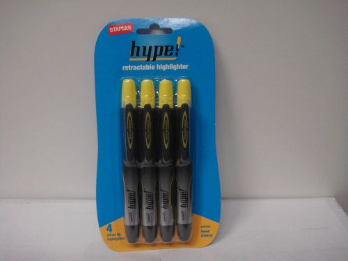 2 x Staples Hype Retractable Highlighter, Chisel Tip, Yellow, ,4 packs  (639549)