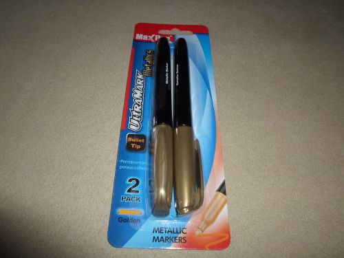 Set of 2 utramark metallics permanent &#034;golden&#034; bullet tip pen set~new in package for sale