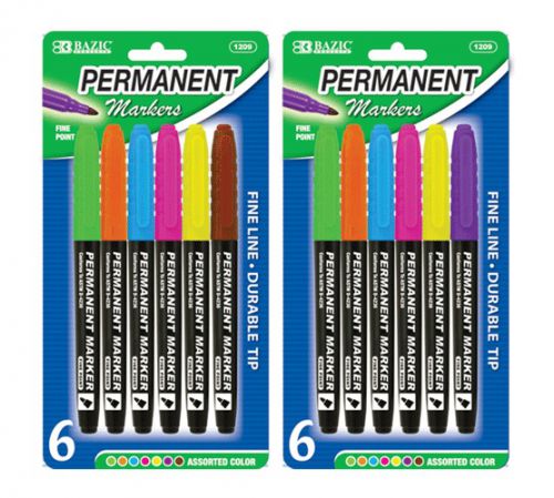 Fancy Colors Fine Tip Permanent Markers w/ Pocket Clip (6/Pack), Case of 24