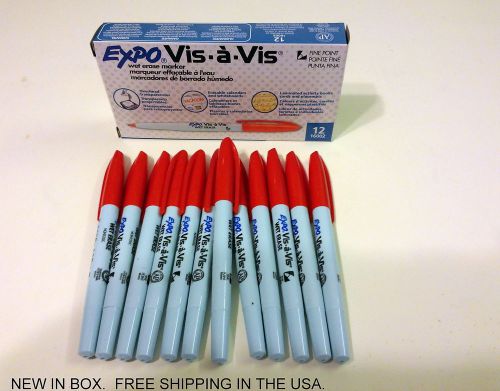 NIB 12 Red Expo Vis-a-Vis Wet Erase Overhead Transparency Marker Fine Point