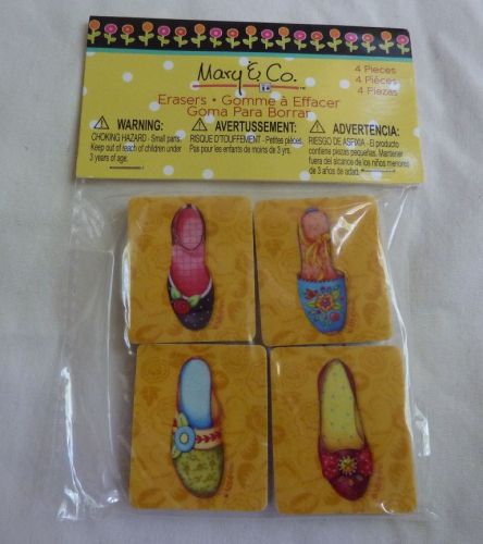 Mary &amp; Co. Engelbreit 4-pack erasers shoes slippers yellow background, Studio 18