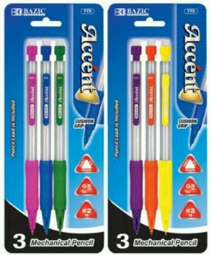 Bazic accent 0.5 mm triangle mechanical pencil w/grip 3 set, Colors may vary