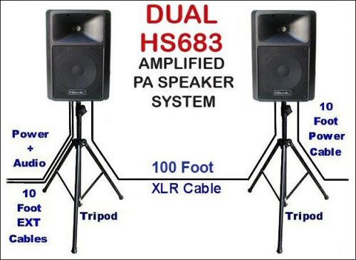 Hisonic dual 240 watt public address system + uhf handheld wireless microphones for sale
