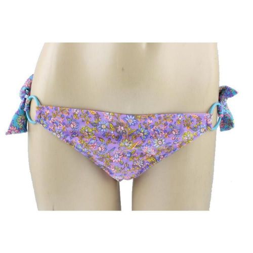 Victoria&#039;s Secret BIKINI BOTTOMS - Purple Floral w/ Aqua Rings &amp; Ties Large NEW