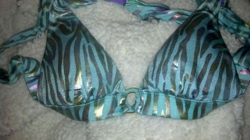 Victoria&#039;s Secret Zebra/Tiger Bikini Top XS Aqua Rainbow Foil bathing swimsuit