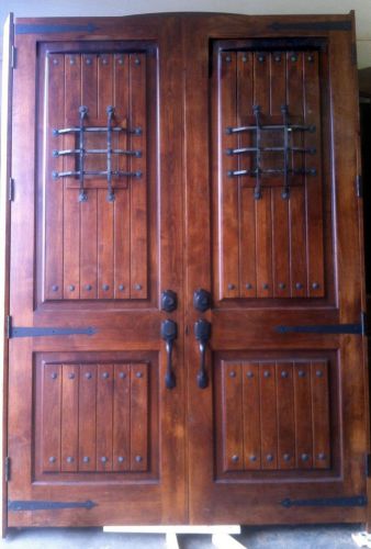 Krosswood Doors KA.300V Knotty Alder Exterior 2-Panel Door (Pair) w/speak easy&#039;s