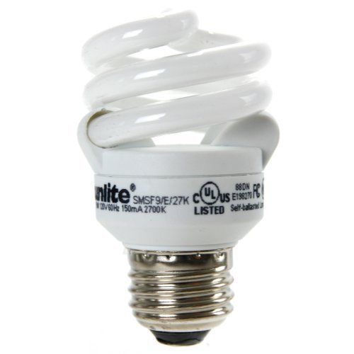 Sunlite SMS9F/65K 9 Watt Super Mini Spiral Energy Saving CFL Light Bulb Medium B