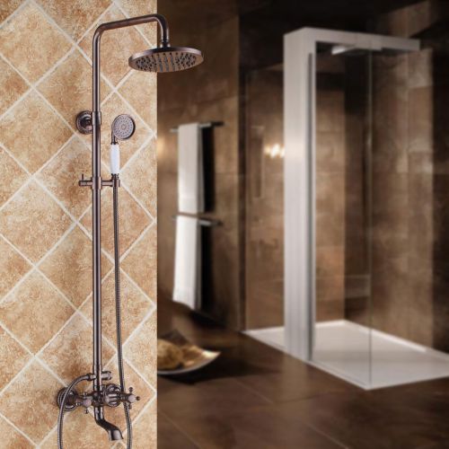 Modern 8&#034; rainshower &amp; tub spout shower set in oil rubbed bronze free shipping for sale