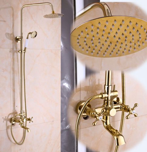 Wall Mounted Dual Handles 8&#034; Bathroom Shower Tub Faucet Set &amp; Handheld Shower