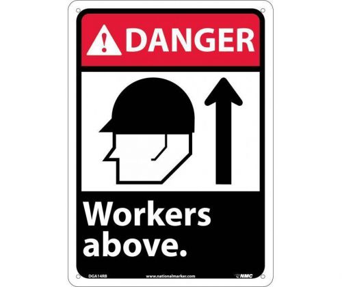 Nmc dga14r safety sign - danger, workers above 10&#034; x 7&#034; rigid plastic for sale