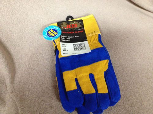 Jets Work-Tough Leather Gloves Genuine Leather Palm Fully Lined Waterproof Large