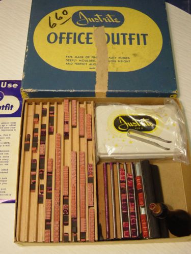 Vintage Office Printing Outfit Kit JustRite Wood Rubber Stamps Font Graphic Art