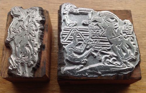 2 -Rodeo Bronking Horses With Cowboys Vintage  Wood  Printing Blocks