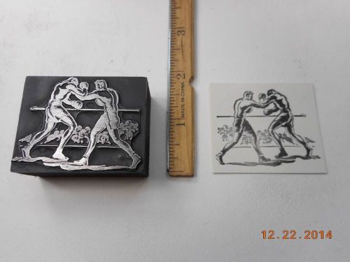 Letterpress Printing Printers Block, Sport Boxing Match watched by Crowd