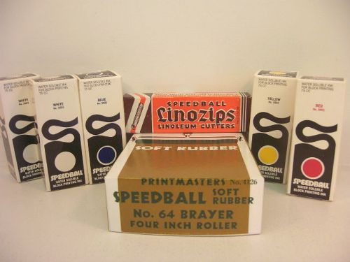 SPEEDBALL - Vintage - Soft Rubber Roller - Linozips Cutter - 5  Ink Tubes