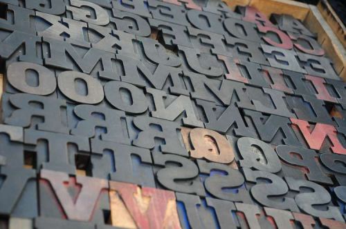 Antique rare Alphabet 101pcs  2.68&#034; wood printing blocks Letterpress wooden type