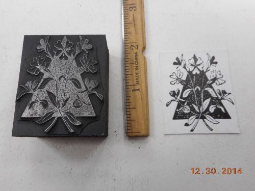 Letterpress Printing Printers Block, Ornament, Spring Wild Flowers over Triangle