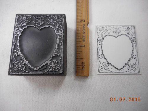 Letterpress Printing Printers Block, Scalloped Valentine Frame w Cupids, Flowers