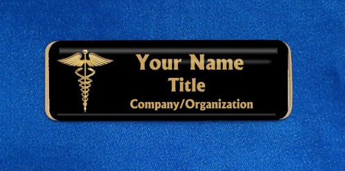 Caduceus Gold Black Custom Personalized Name Tag Badge ID Medical Doctor Nurse