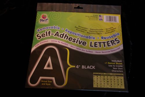 Pacon Self-Adhesive Reusable 4&#034; Letters for Signs ~ 78 Black Characters SEALED