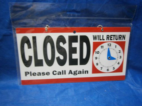 Double-Sided Open/Closed/Will Return Sign with Clock Hands, 6 Inches by 11.5 Inc