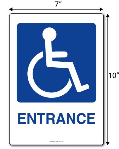 Handicap wheelchair entrance sign, 7&#034; x 10&#034; high impact plastic sign for sale