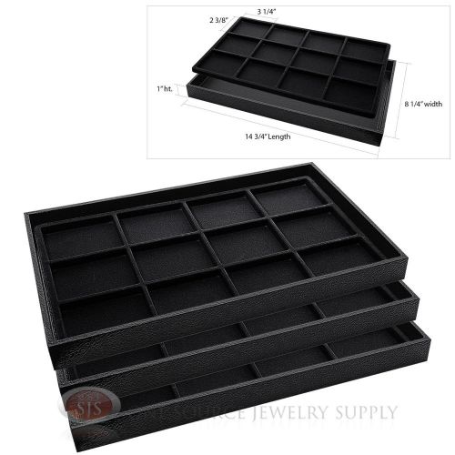 3 Wooden Sample Display Trays 3 Divided 12 Compartment Black Tray Liner Inserts