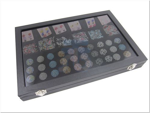 Black Glass Top 12 Compartment Ring Cufflinks Jewelry Display Showcase Case Box