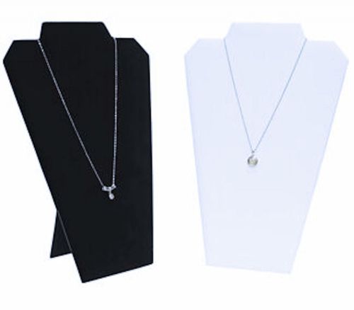 2 Necklace Easel Pad White Faux Leather &amp; Black Velvet Jewelry Display 12.5x8.5&#034;