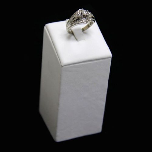 Ring Tower Small Single Jewelry Display Plain White Faux Leather