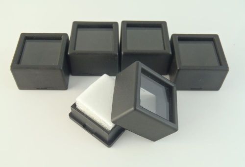 5PC SET 1-1/16x3/4&#034; Black Square Glass Top Gem Box storage/display gold/gem/coin