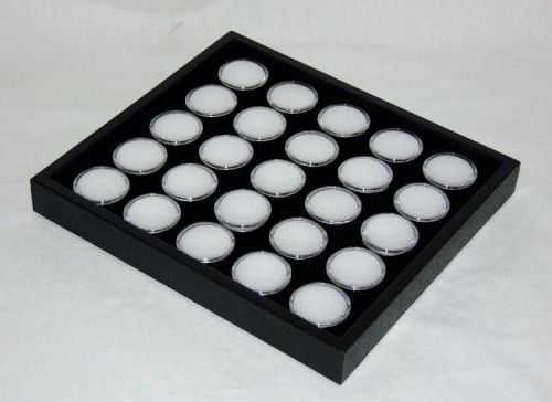 Gem tray stackable 25 space black foam,black tray, white jars for sale