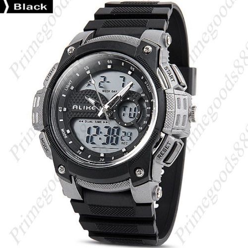 Two time zone analog digital led 2 zones men&#039;s wristwatch free shipping black for sale
