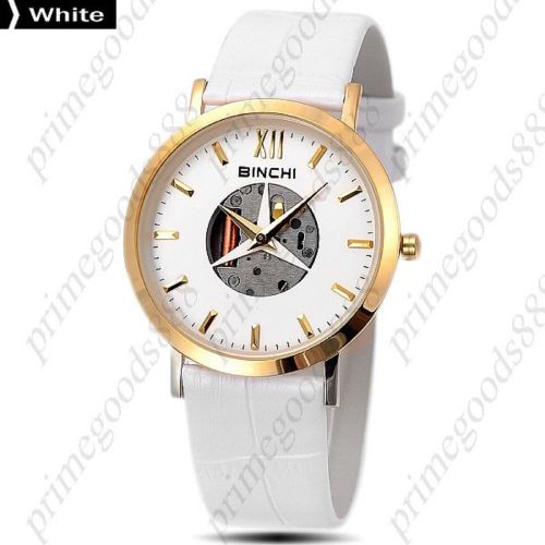 Thin Genuine Leather Quartz Analog See Through Wrist Men&#039;s Wristwatch in White