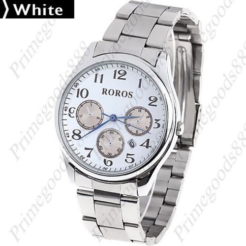 Stainless steel men&#039;s quartz wrist sub dial date free shipping white face for sale