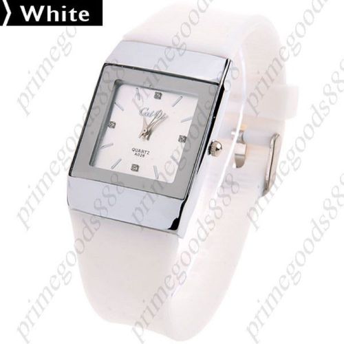 Square Analog Quartz Wrist Watch Resin Strap in White Free Shipping