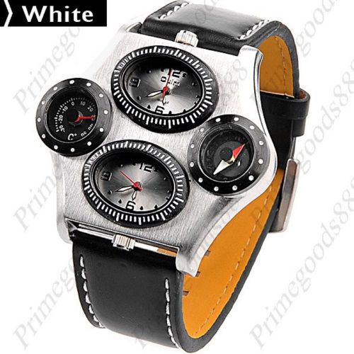 Dual Time Display Quartz Wrist Thermometer Compass Men&#039;s Free Shipping White
