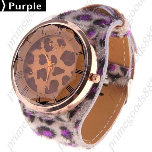 Leopard PU Leather Quartz Wrist Wristwatch Free Shipping Women&#039;s Purple Fuzzy