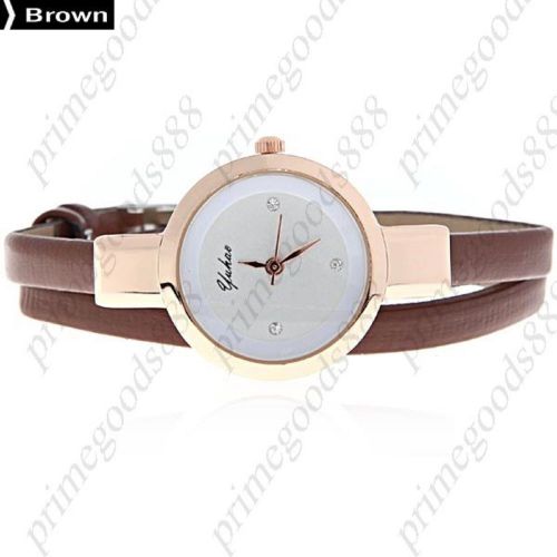 PU Leather Band Round Case Quartz Wrist Lady Ladies Wristwatch Women&#039;s in Brown