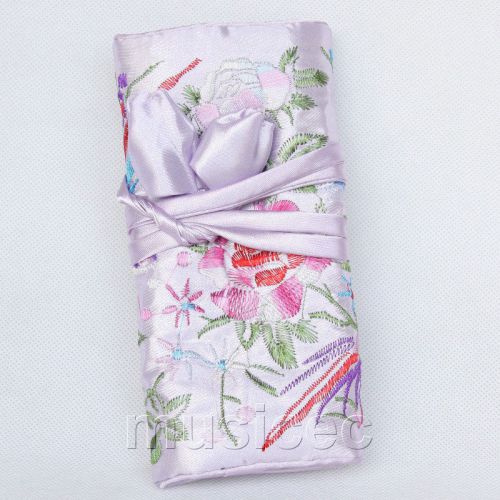 handmade embroider silk lavender colors Jewelry bags pouches roll T772A11