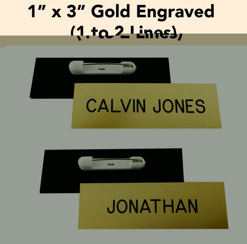 CUSTOM ENGRAVED GOLD - 1&#034; x 3&#034; Name Badge Tag with PIN - Personalized Business