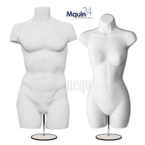 WHITE MAN &amp; WAMAN MANNEQUIN FORMS w/ Metal Stands and Hooks MALE FEMALE DISPLAYS