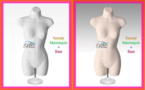 2pc Mannequin Woman Female Body Dress Form Acrylic Stand Hanging White Flesh