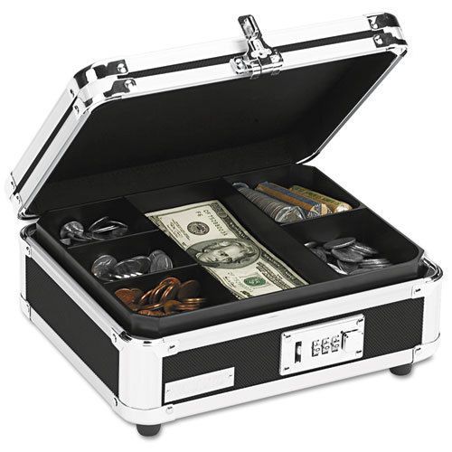 Vaultz Plastic &amp; Steel Cash Box w/Tumbler Lock, Black &amp; Chrome, EA - IDEVZ01002
