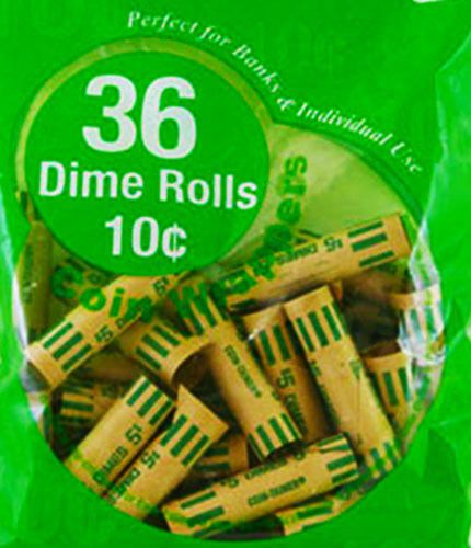 36 Dime Preformed Paper Tube Rolls Bank Change Coin Wrapper